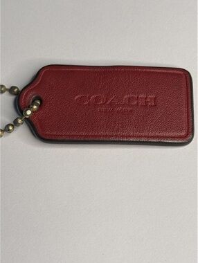Coach Brick Red Textured Leather Replacement Hangtag Fob Charm Gold Chain 2.25"
